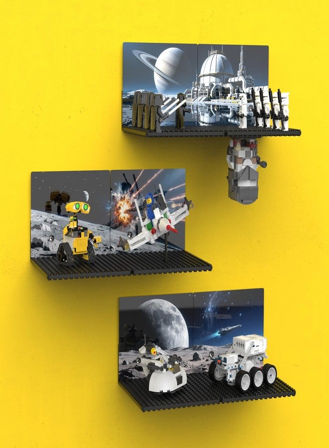 BlissBox 6-Pack Floating Shelves for Wall Compatible with Lego Building Bricks, Space Theme Background Panel, 5x5.5inch Dual-Sided 16x17 Studs for Toy Brick Storage and Display, Black - Image 1